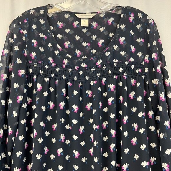 Christopher & Banks Womens Peasant Blouse Multicolor Long Sleeve Smocked Boho M - Picture 5 of 11